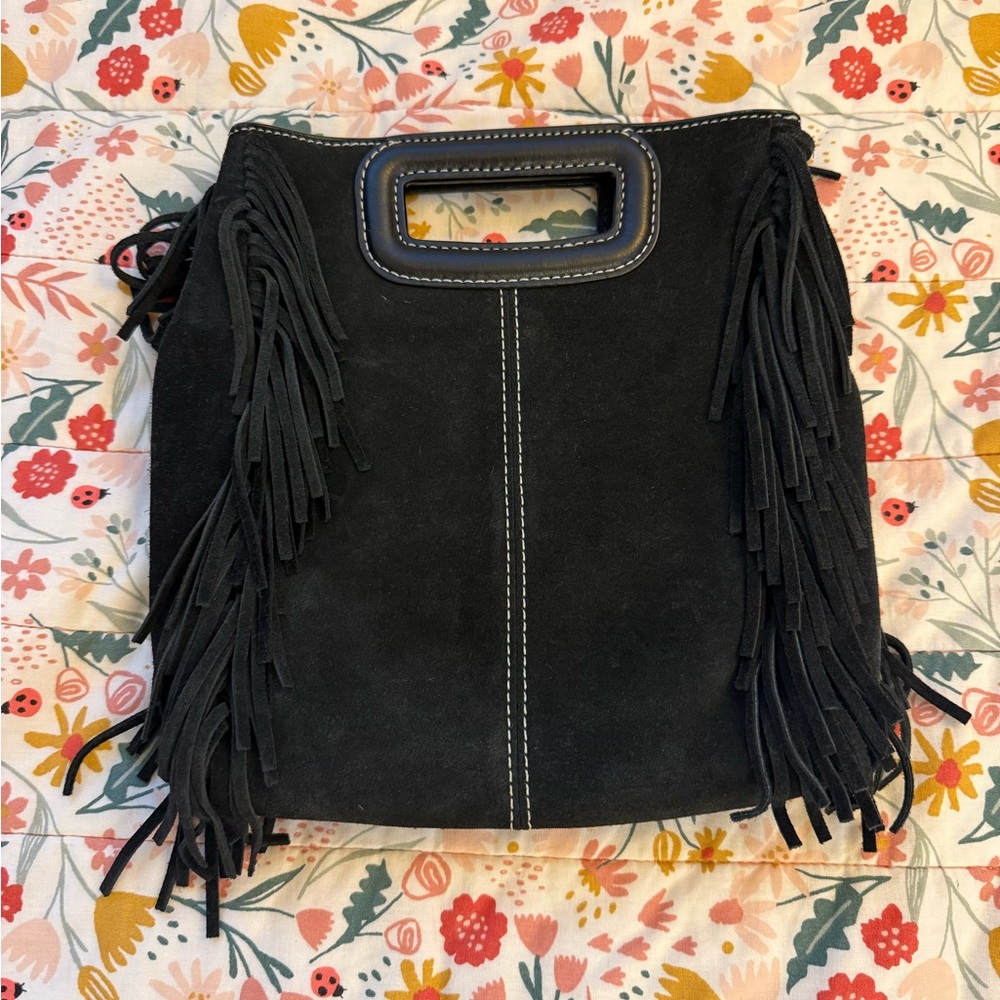 Maje Black Suede Fringe Bag